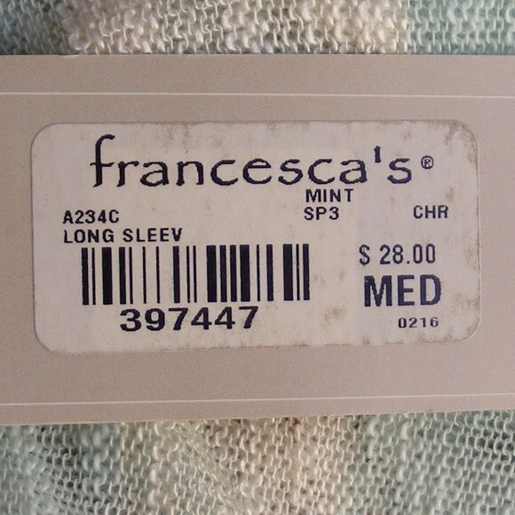 new FRANCESCA BUTTONS Sweater, M, Mint/Off-white, waterfall Open Front, LS - Picture 7 of 12